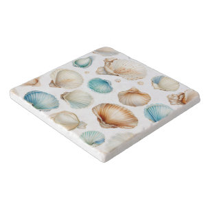 Aqua Cream Beach Shells Bridal Shower Trivet