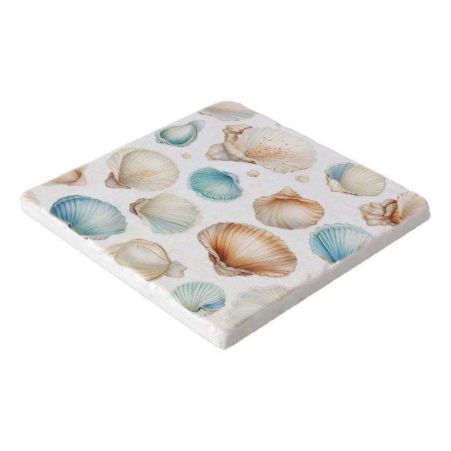 Aqua Cream Beach Shells Bridal Shower Trivet (Corner)