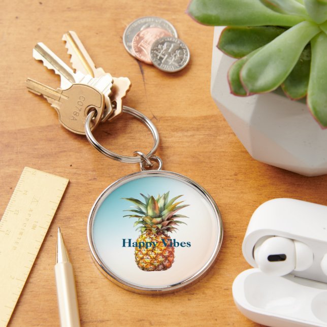 Aqua Cream Happy Tropical Pineapple Keychain (Desk)