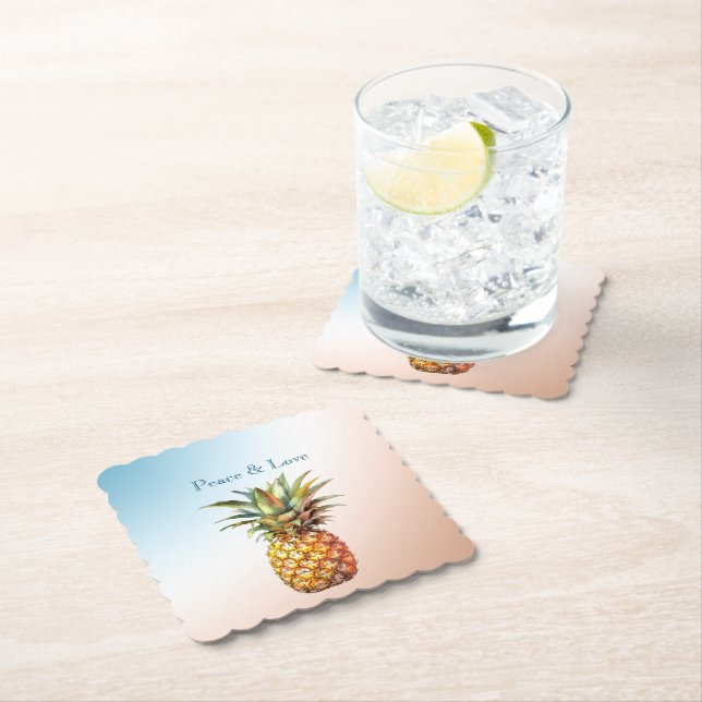 Aqua Cream Happy Tropical Pineapple Paper Coaster (Insitu)