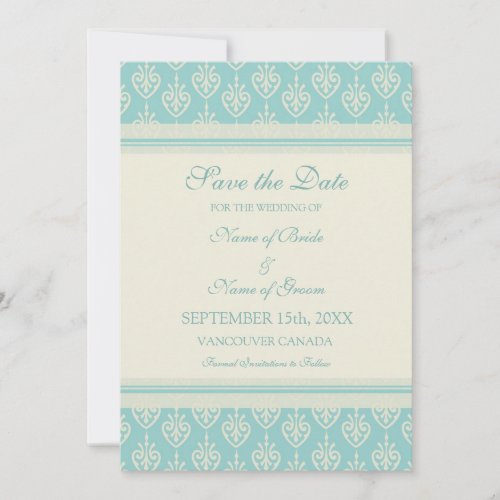 Aqua Cream Wedding Save the Date Card