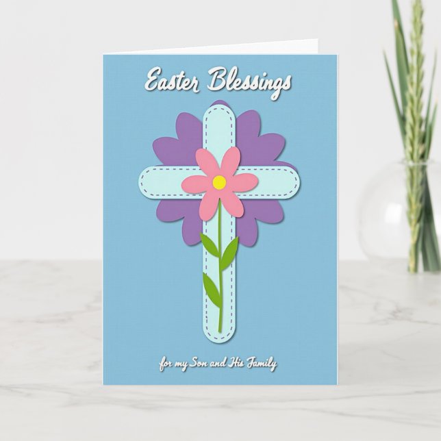 Aqua Cross Easter Wishes Card (Front)