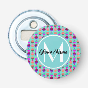 Aqua Cupcake Personalized Monogram Bottle Opener