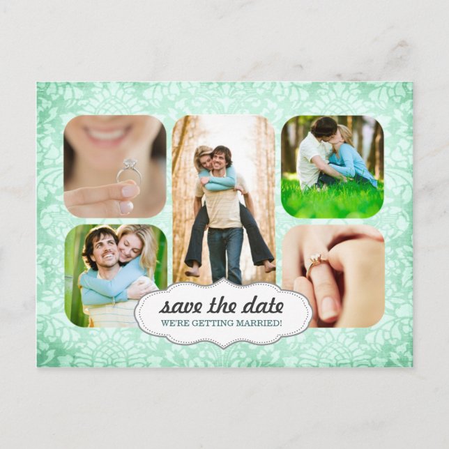 Aqua Custom Photo Save The Date Postcard (Front)
