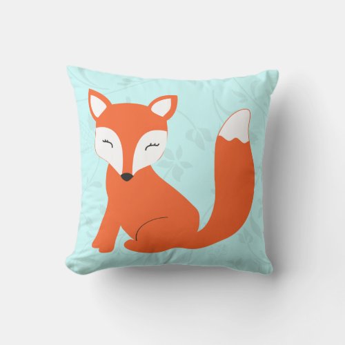 Aqua Cute baby fox pillow by Cindy Bendel