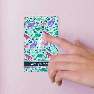 Aqua   Cute Colorful Dinosaur Pattern Kids Name Light Switch Cover