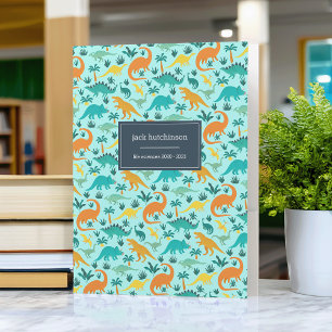 Aqua   Cute Colorful Dinosaur Pattern Kids Name Pocket Folder