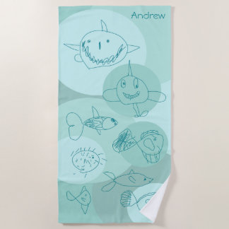 Aqua Cute Fish Beach Towel