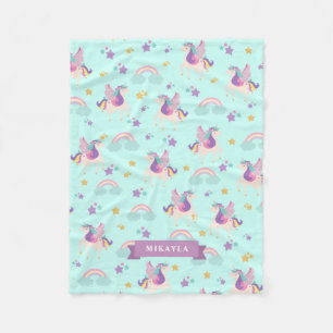 Aqua Cute Rainbow Unicorn Pattern Fleece Blanket