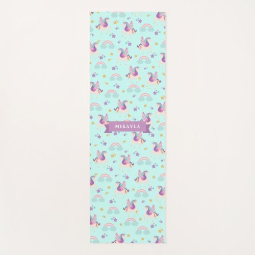 Aqua  Cute Rainbow Unicorn Pattern Kids Yoga Mat