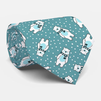 Aqua cute snow polar bear pattern neck tie