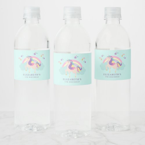 Aqua Cute Unicorn Personalised Water Bottle Label