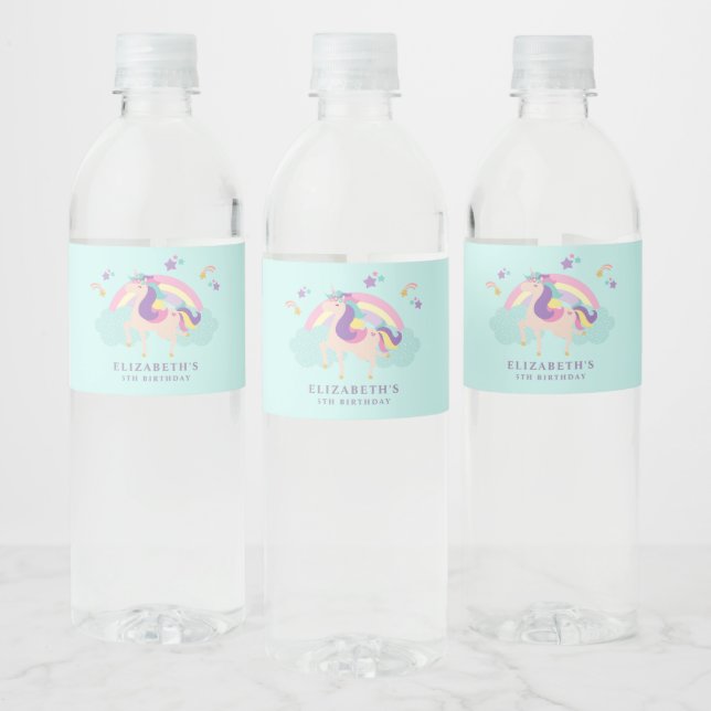 Aqua Cute Unicorn Personalised Water Bottle Label (Bottles)
