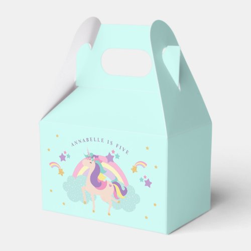 Aqua  Cute Unicorn Rainbow Personalized Favor Boxes