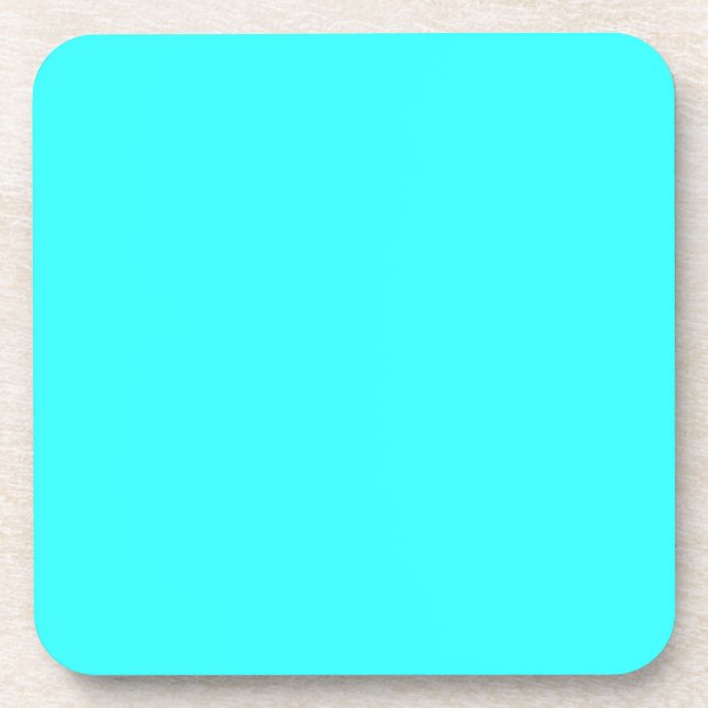 Aqua Cyan Neon Teal Cork Coaster (Front)