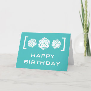 Aqua D20 Dice Gamer Birthday Card
