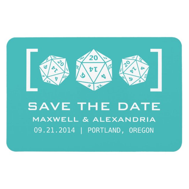 Aqua D20 Dice Gamer Save the Date Magnet (Horizontal)