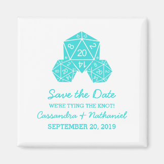 Aqua D20 Dice Save the Date Magnet