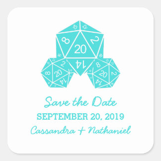 Aqua D20 Dice Save the Date Stickers