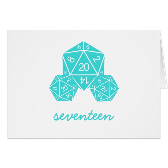 Aqua D20 Dice Table Number Card (Front Horizontal)