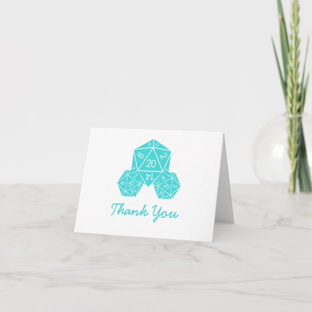 Aqua D20 Dice Thank You Card (Front)