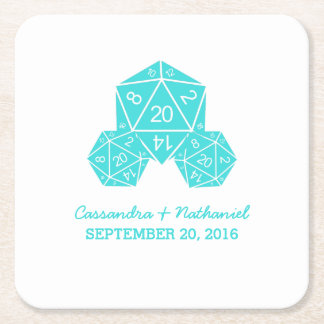 Aqua D20 Dice Wedding Paper Coasters