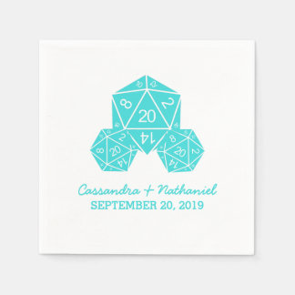 Aqua D20 Dice Wedding Paper Napkins