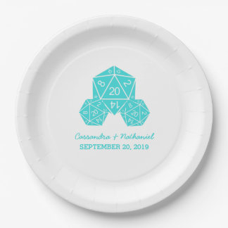 Aqua D20 Dice Wedding Paper Plates