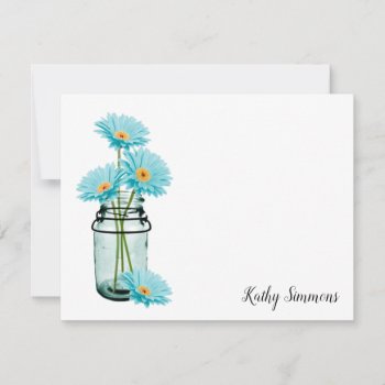 Aqua Daisies Personalized Flat Note Cards by AJsGraphics at Zazzle