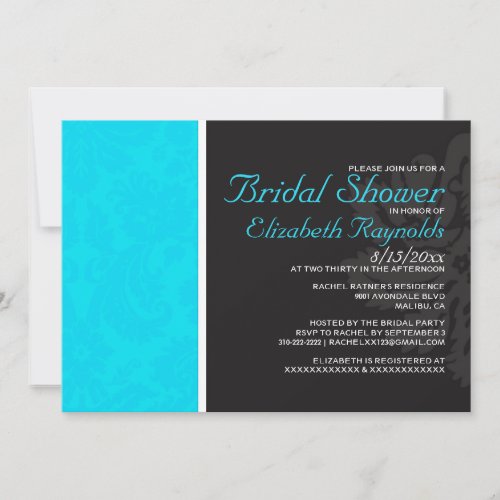 Aqua Damask Bridal Shower Invitations