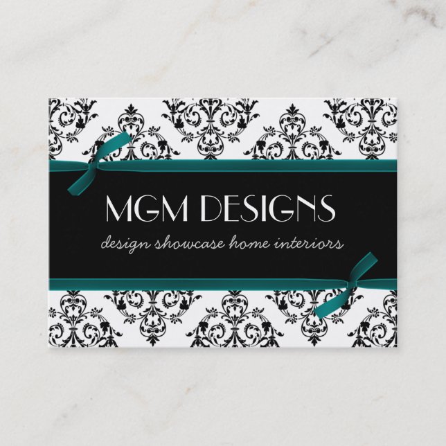 aqua damask Business Cards (Front)