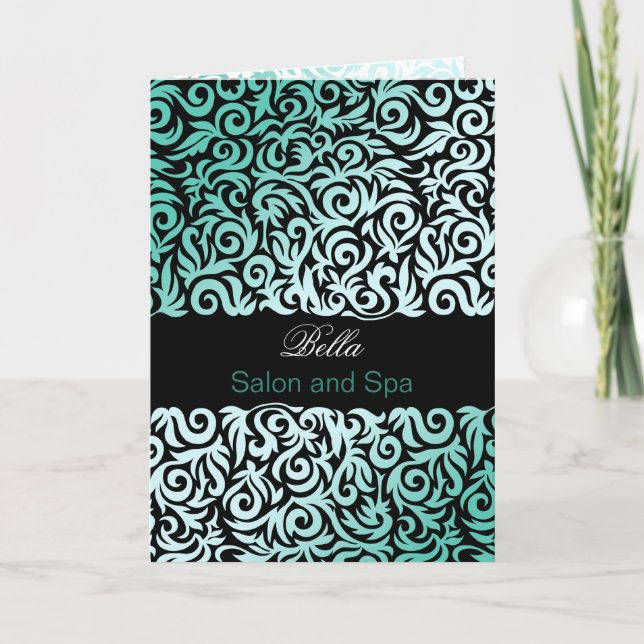 aqua damask Business Thank You Cards (Front)