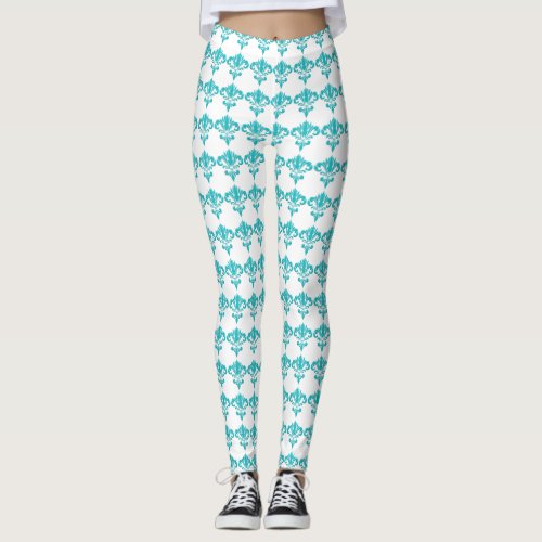 Aqua Damask Leggings