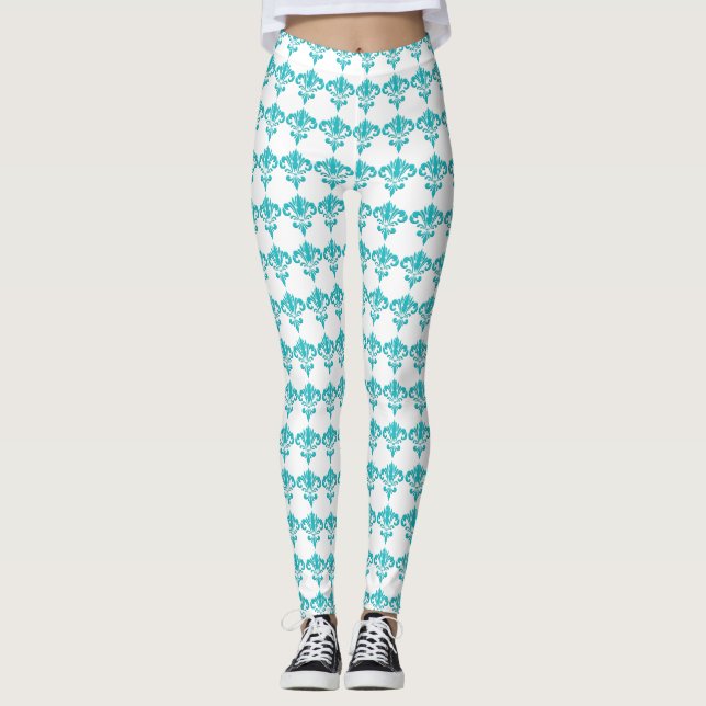 Aqua Damask Leggings (Front)