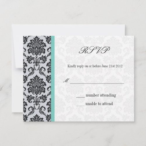 Aqua Damask Monogram Wedding RSVP