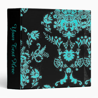 Aqua Damask on Black Chic Design Personal 3 Ring Binder