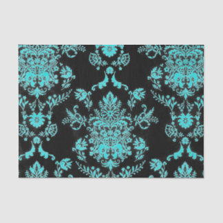 Aqua Damask on Black Chic Design Tissue Paper