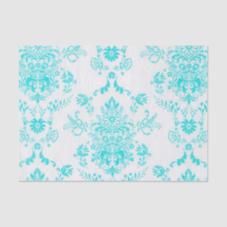 Aqua Damask on White Chic Design Tissue Paper