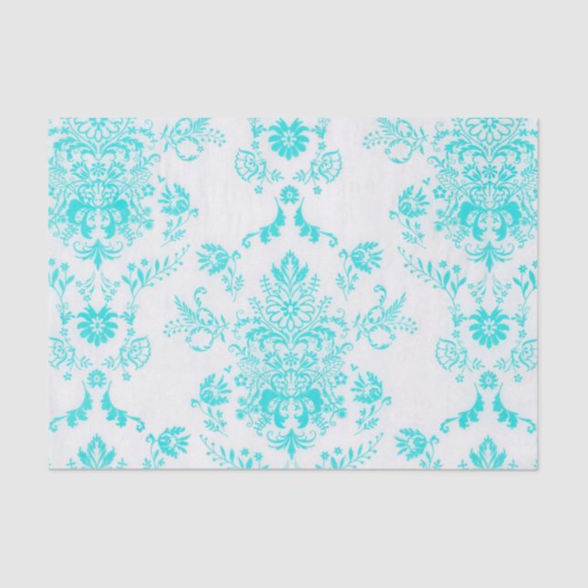 Aqua Damask on White Chic Design Tissue Paper (Front)