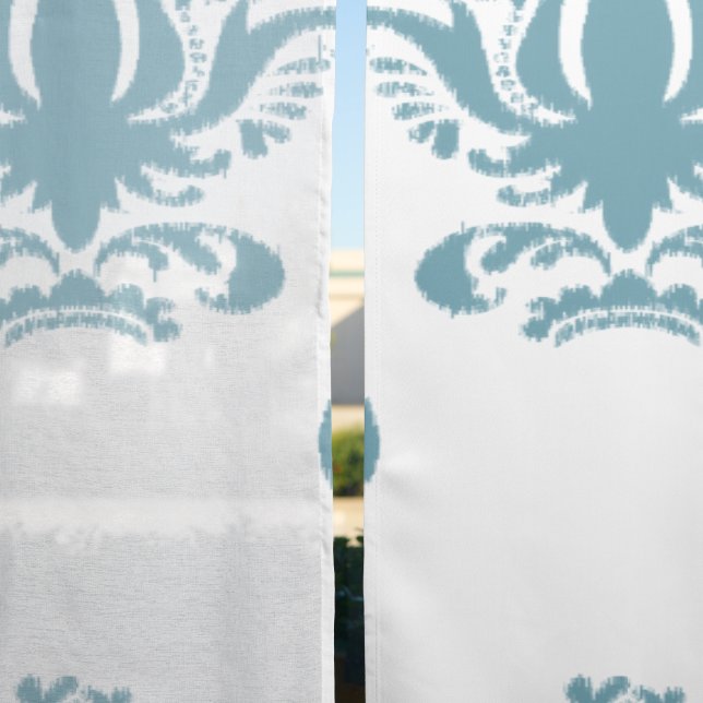 Aqua Damask Pattern Blackout Curtains (Sheer vs. Blackout)