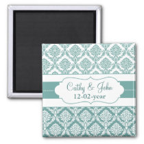 aqua damask Save the date magnet