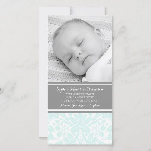 Aqua Damask Thank You Baby Shower Photo Cards