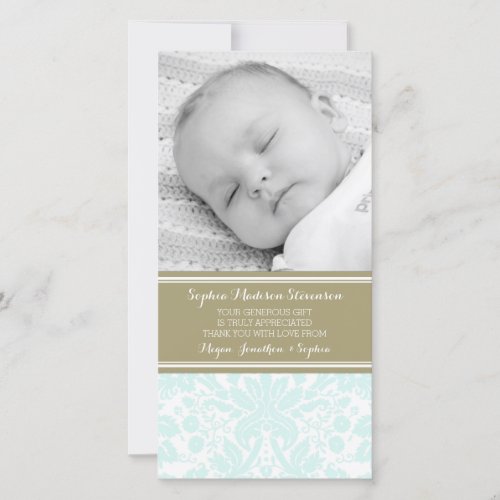 Aqua Damask Thank You Baby Shower Photo Cards