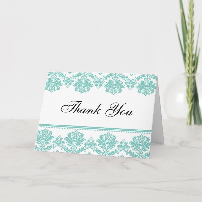 Aqua Damask Thank You Cards (Front)