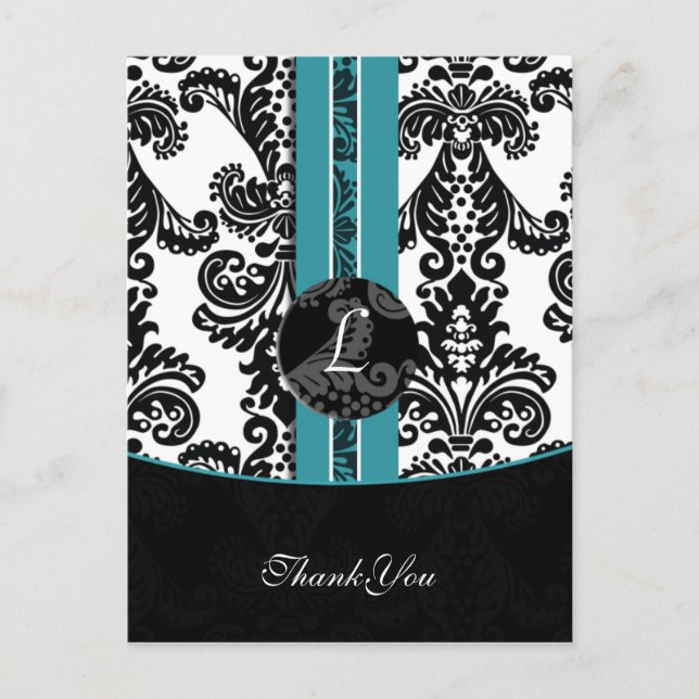 aqua damask ThankYou Cards (Front)