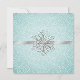 Aqua Damask Wedding Rehearsal Dinner Invitation