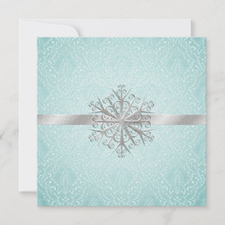 Aqua Damask Wedding Rehearsal Dinner Invitation