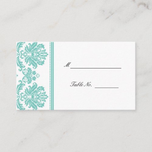 Aqua Damask Wedding Seating Placecards Business Card Template