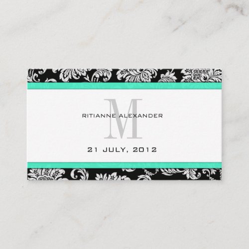 Aqua Damask Wedding Website Business Card
