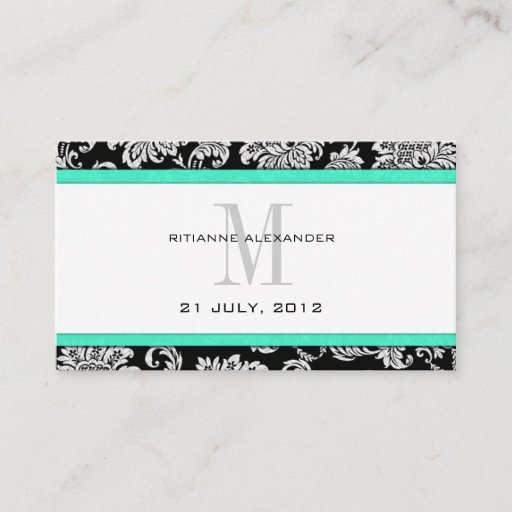 Customizable Aqua Damask Wedding Website Business Card